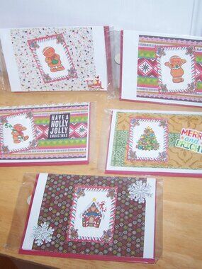 Set of 5 Handmade Gingerbread Man Stamped Holiday Cards